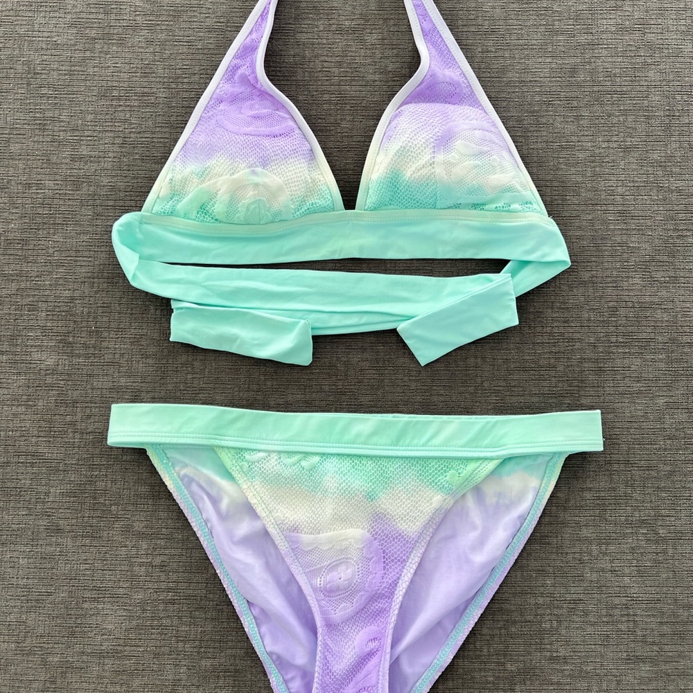 W Swim Brand Tie Dye Mesh Two Piece Bikini Sz L